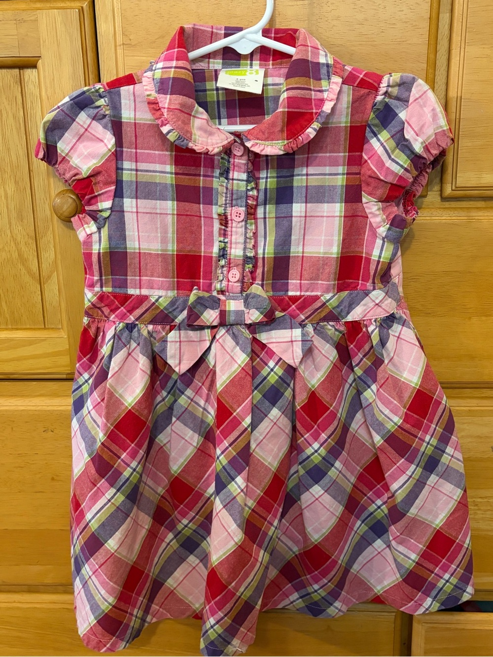 Crazy 8 Girl's Pink, Red and Purple Plaid Pristine Short Sleeve Dress Size 4